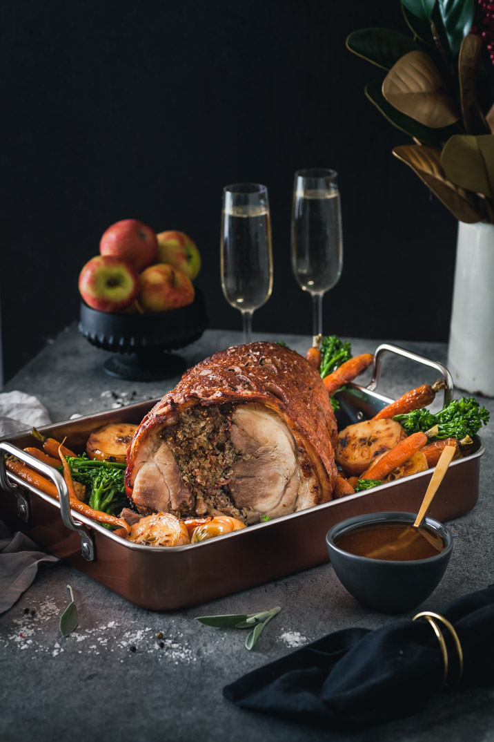 Murray Valley Roast Pork With Quinoa & Fig Stuffing & Caramelized Roast Apples & Cider Jus {DF & GF} - The Whimsical Wife